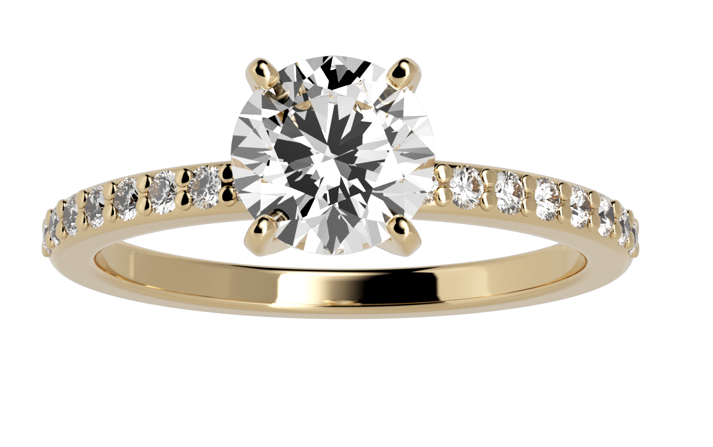 Glamour Round Pave Moissanite Engagement Ring Yellow Gold